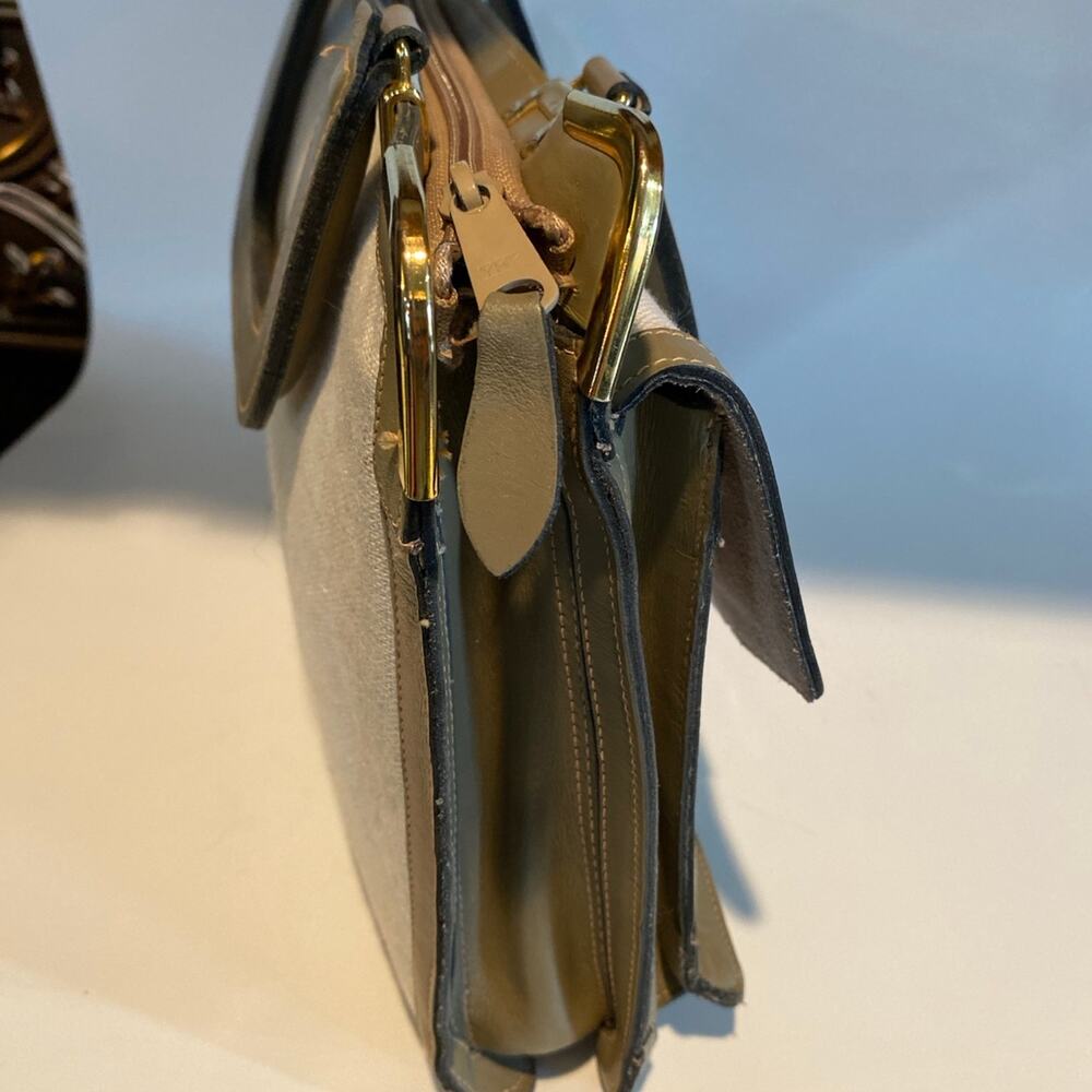 Philippe Vintage Handbag. Two Handles. Canvas and Taupe Leather. Many Compartmen - Picture 7 of 12
